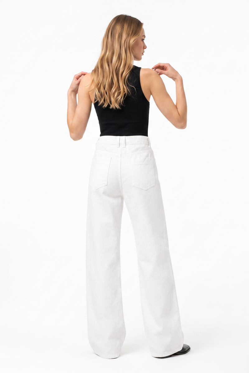 Women's Fall 100% Cotton Pure White Wide Leg Jeans