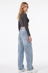 Women's Fall High Waist Ripped Straight Leg Jeans