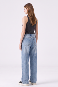 Women's Fall Fashion High Waist Ripped Wide Leg Jeans