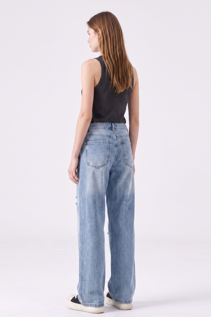 Women's Fall Fashion High Waist Ripped Wide Leg Jeans