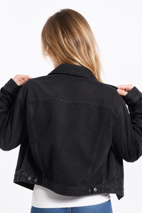 Women’s Black Button Front Chest Pocket Denim Jacket