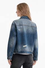 Women's Fall 100% Cotton Distressed Wash Casual Denim Jacket