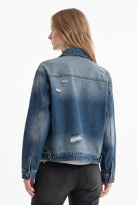 Women's Fall 100% Cotton Distressed Wash Casual Denim Jacket