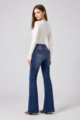 Women's High Waist Flare Jeans with Contrast Stitching