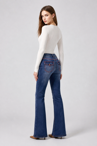 Women's High Waist Flare Jeans with Contrast Stitching