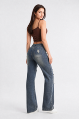 Women's High Waist Distressed Straight Leg Jeans