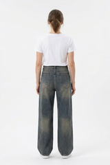 Women's 100% Cotton Vintage Wash Straight Leg Jeans