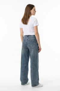 Women's 100% Cotton Dirty Washed Relaxed Straight Leg Jeans
