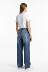 Women's 100% Cotton Distressed High Waist Wide Leg Jeans