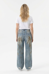 Women's Multi-Layer Dirty Wash High Waist Wide Leg Jeans