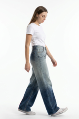 Women's 100% Cotton Gradient Washed Straight Leg Jeans