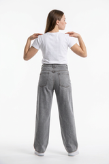 Women's Silver Gray Wash High Waist Wide Leg Jeans