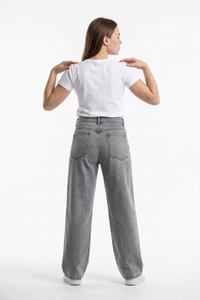Women's Silver Gray Wash High Waist Wide Leg Jeans