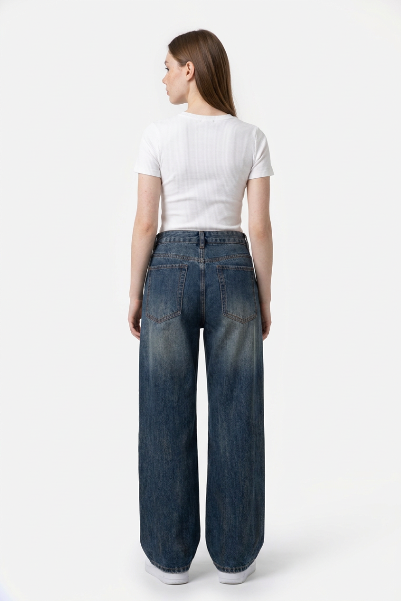 Women's Dirty Wash High Waist Loose Straight Leg Jeans