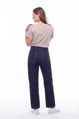 Women's Raw Denim Blue High Waist Straight Leg Jeans