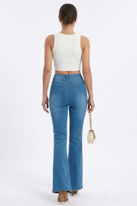 Women's Retro High-Waisted Button-Fly Flare Jeans