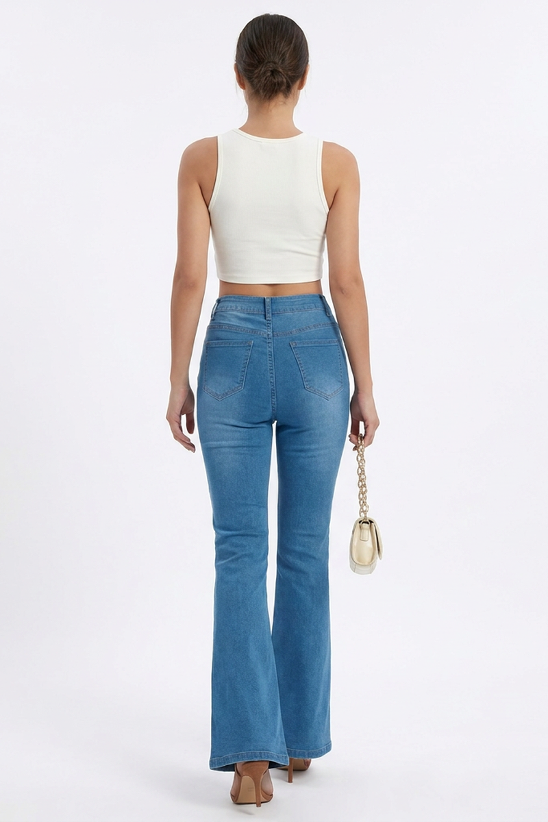 Women's Retro High-Waisted Button-Fly Flare Jeans