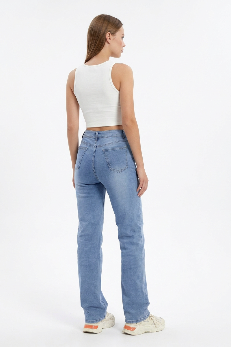 Women's Vintage Mid Waist Stretch Straight Leg Jeans