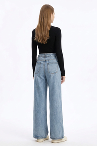 Women's Fall Vintage Embroidered Flowers Wide Leg Jeans