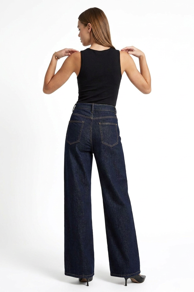 Women's Fall Front Pocket High Waist Stretch Wide Leg Jeans