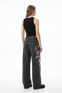 Women's Floral Embroidered Stretch Wide Leg Jeans