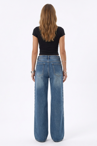 Women's Fall Studded Side Wide Leg Jeans