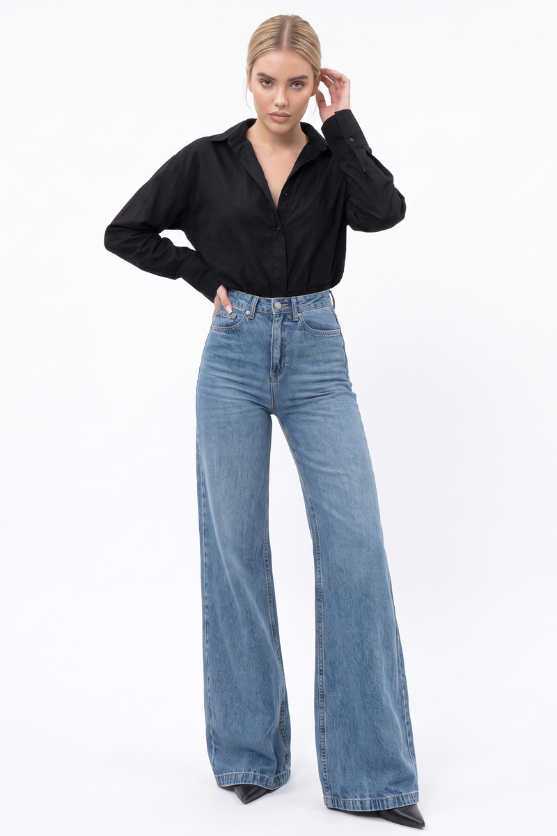 Women's Classic Wash High Waist Baggy Wide Leg Jeans