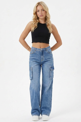 Women's Streetwear Side Pocket Relaxed Wide Leg Cargo Jeans