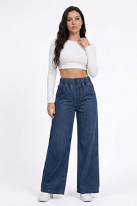 Women's  Elastic-Waist Relaxed Baggy Wide Leg Jeans