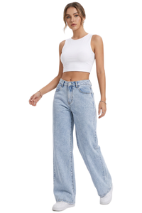 Women's High-Waisted Vintage Washed Baggy Wide-Leg Jeans