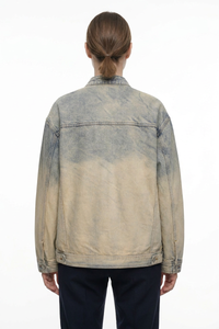 Women's Washed Stand Collar Zip-Up Vintage Denim Jacket