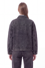 Women's Washed Black Grey Classic Denim Jacket