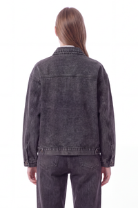 Women's Washed Black Grey Classic Denim Jacket