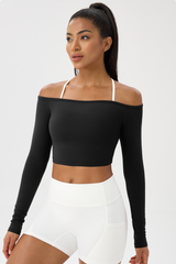 Women's Off the Shoulder Cropped Long-Sleeve Top