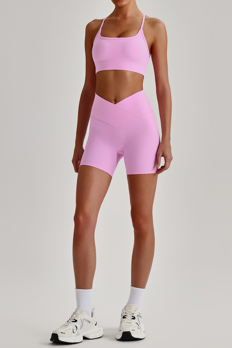 Women's Brushed Cutout Bra & V-Waist No Front Seam Shorts Set