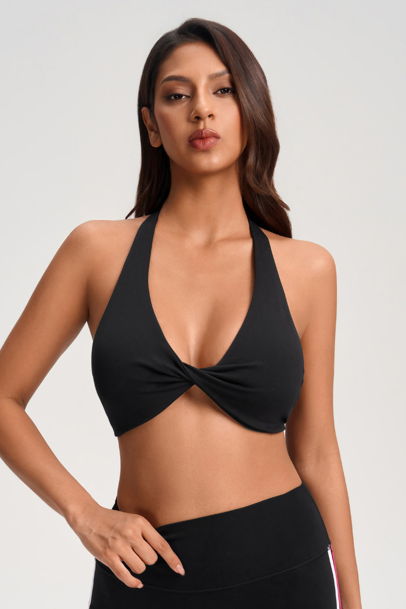 Women's Twisted Knot Halter Open-Back Sports Bra