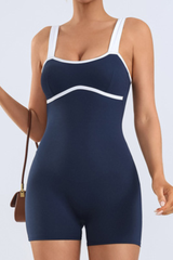 Women's Wide Strap Contrast Binding Fitted Romper with Short