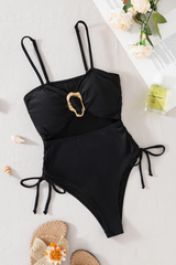 Women's Solid Pleated Side Drawstring Sexy Swimsuit