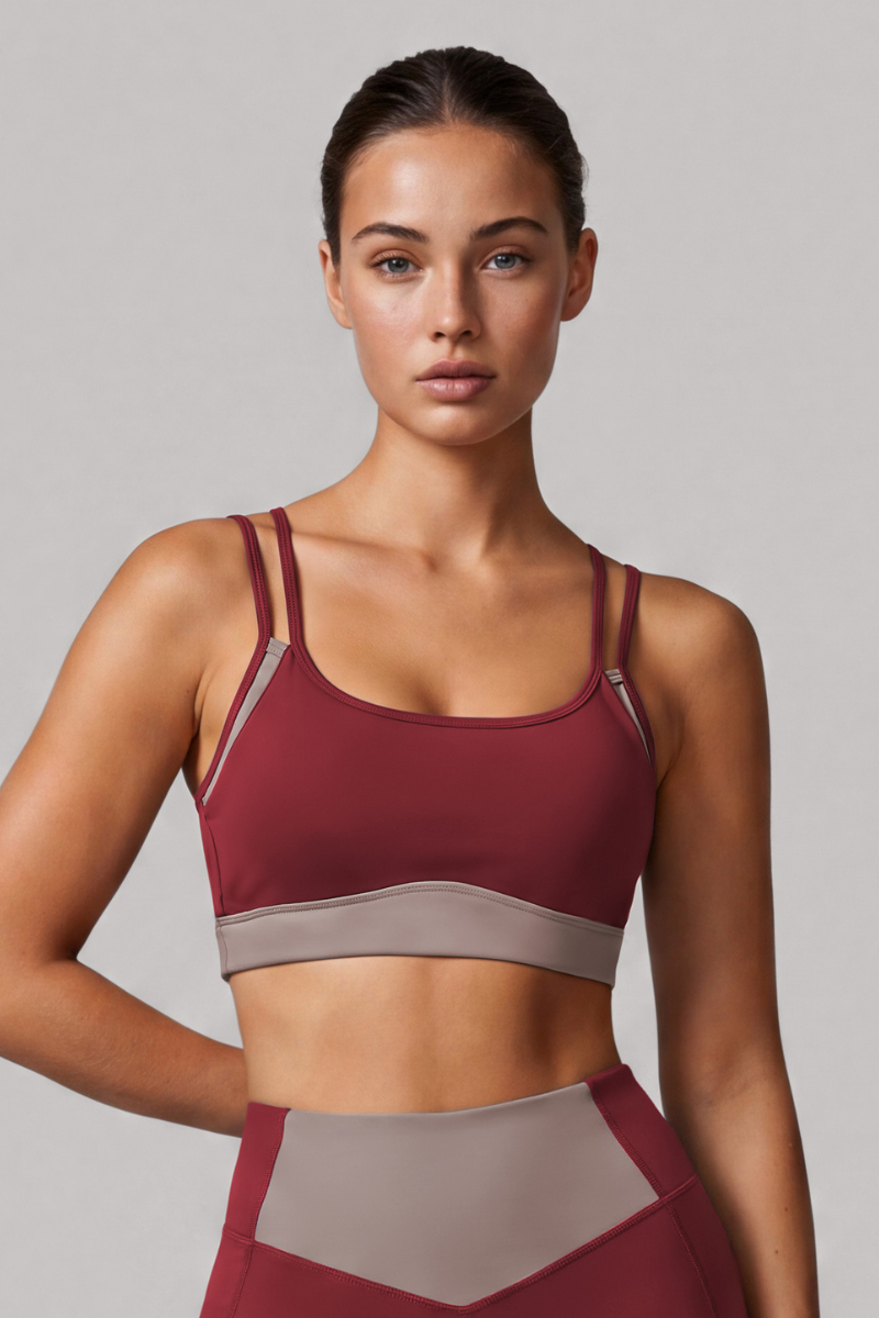 Women's Double Thin Strap Color Contrast V Back Sports Bra