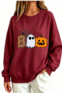 Women's Fall BOO Letter Print Graphic Halloween Sweatshirt