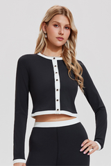 Women's Button Front Long Sleeve Cropped Tennis Cardigan