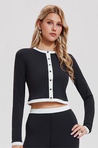 Women's Button Front Long Sleeve Cropped Tennis Cardigan