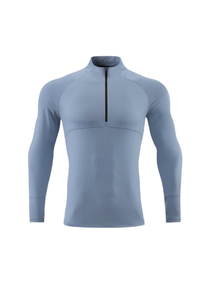Men's Half Zip Mock Neck Finger Cuffs Long Sleeve Sports Top