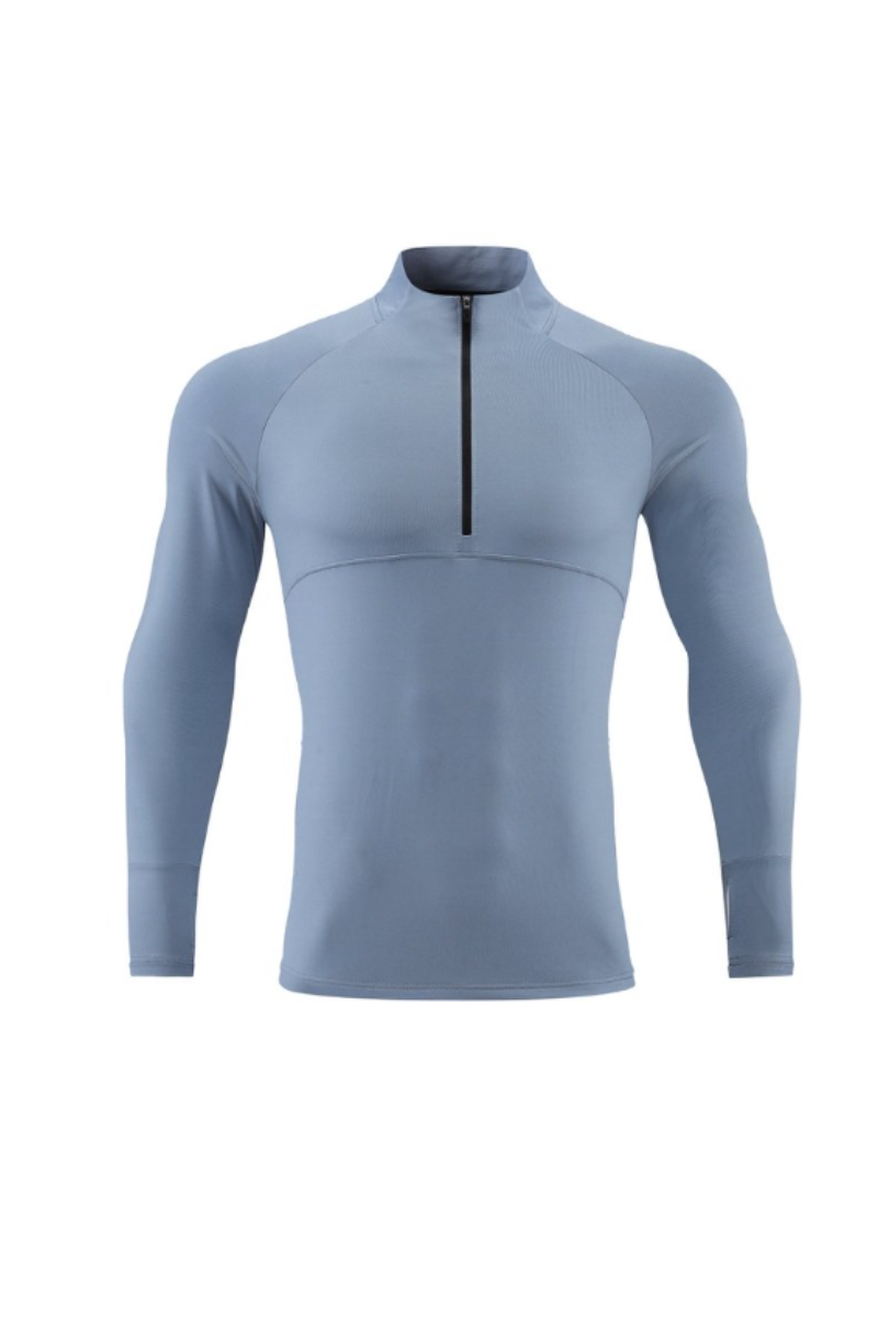 Men's Half Zip Mock Neck Finger Cuffs Long Sleeve Sports Top