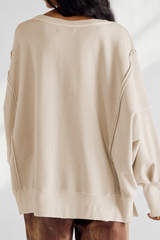 Women's Fall Vintage Raw‑Edge Seam Side Slit Hem Sweatshirt
