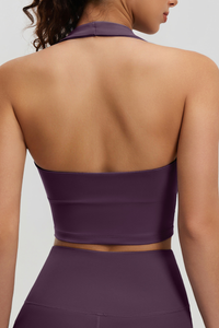 Women's Twist‑Front Halterneck Padded Cropped Sport Tank Top