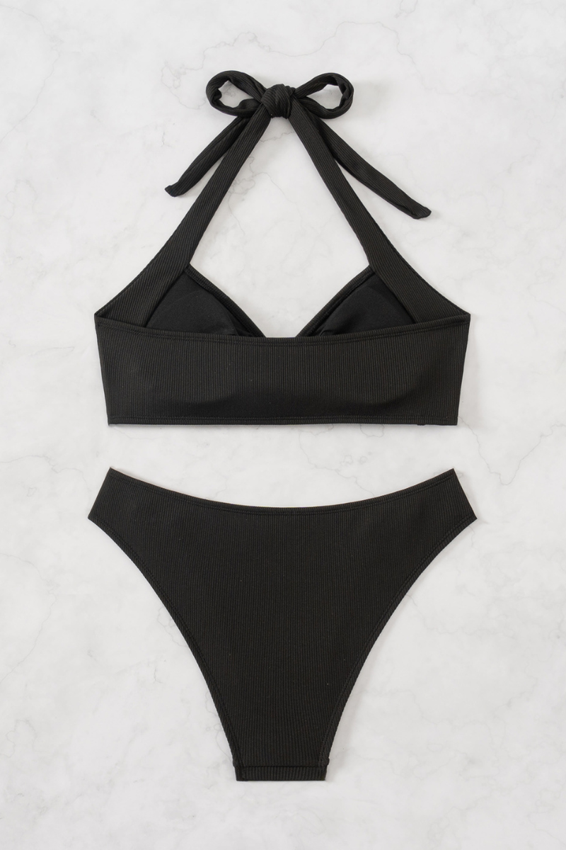 Women's Metal Ring Halterneck Cut Out Sexy Bikini