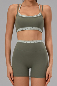 Women's Polka Dot Contrast Bra and Athletic Shorts Yoga Set