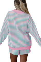 Women's Fall Striped Mockneck Sweatshirt and Shorts Set