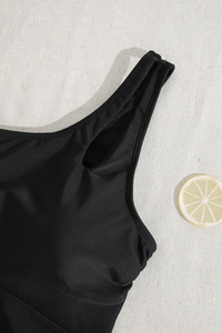 Women's Asymmetric Mesh Panel Side Pleated Swimsuit